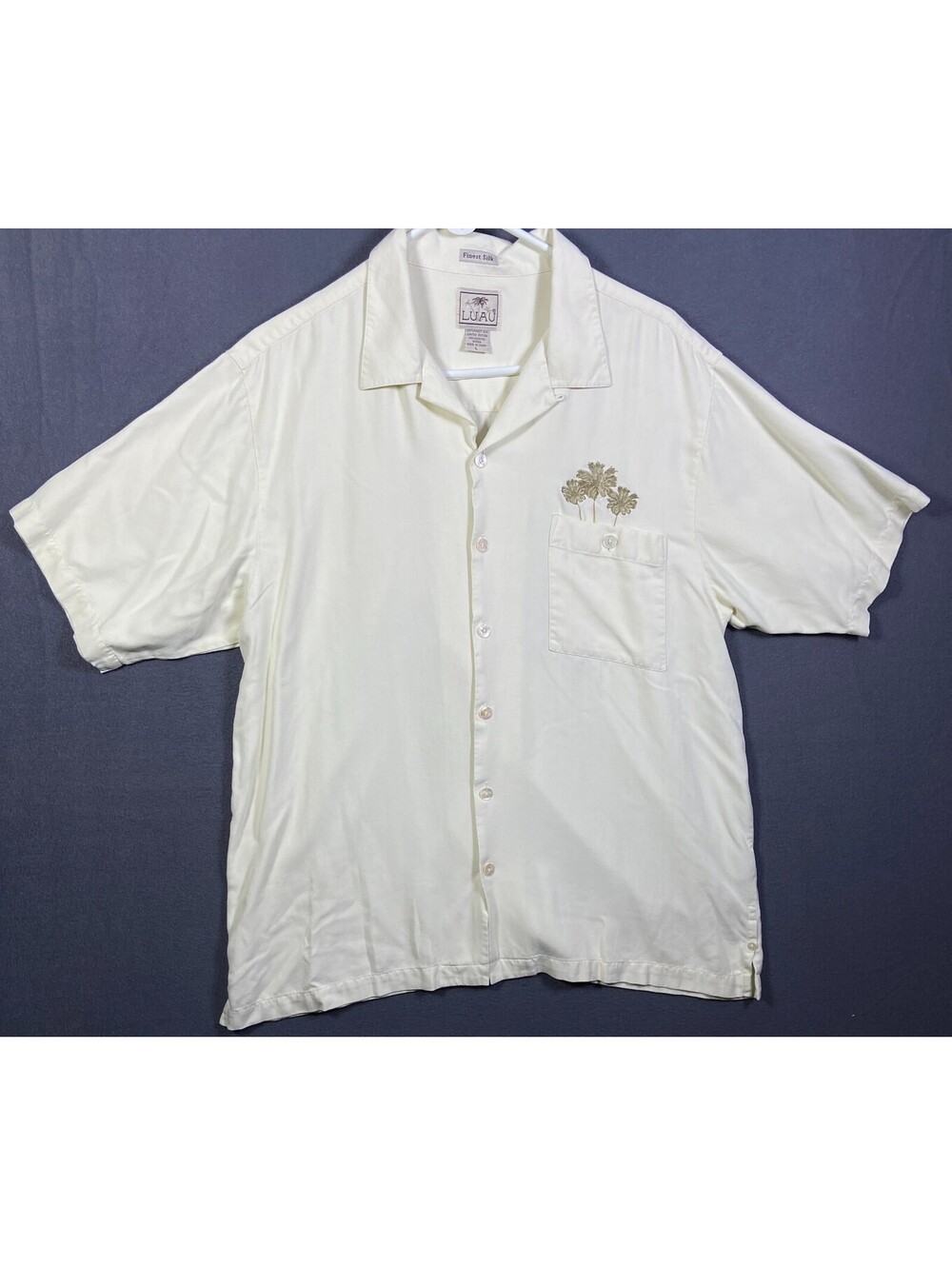 Luau Finest Silk Floral Cocktail Shirt Men’s L fits XL Tan Hawaiian Resort Beach - Picture 2 of 12